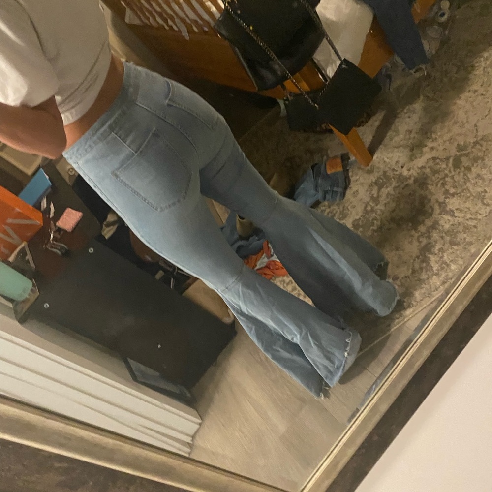 Free People High Waisted Light Denim Flare Jeans